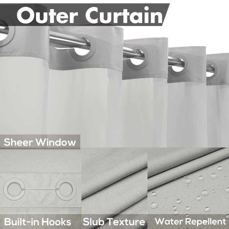 River Dream No Hook Slub Textured Shower Curtain with Snap-in PEVA Liner Set - 71" x 74"(72"), Hotel Style with See Through Top Window, Machine Washable & Water Repellent, Gray, 71x74 - Image 3